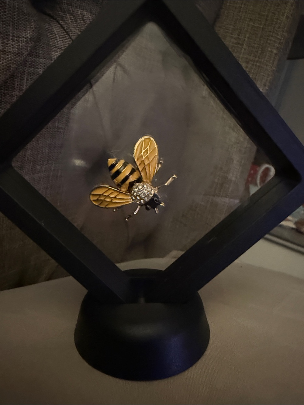 Gold and Black Bee Brooch Pin - Crystal Accent